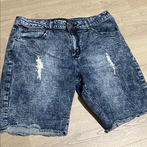 Carbon Blue Jean Shorts with Ripped Details